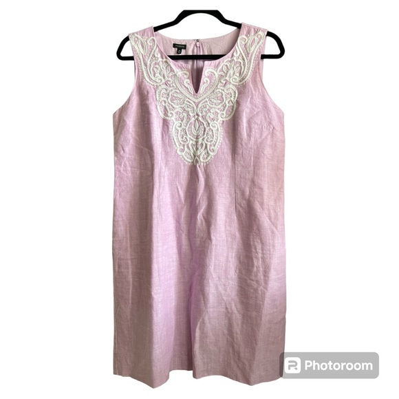 EUC Talbots linen embroidered shift dress in lilac - Picture 2 of 6